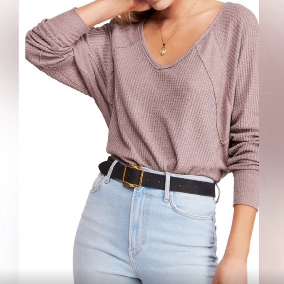 FREE PEOPLE Santa Clara Dolman Sleeve Thermal Top In Dark Mulberry Sz M/L ✨NWT✨ - Picture 4 of 9